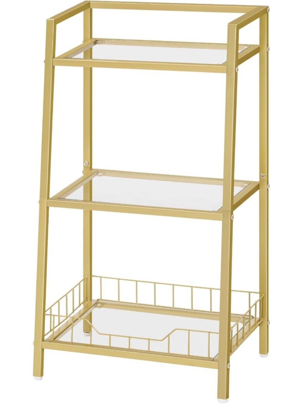 Stylish 3-Tier Gold Glass Shelf Unit - Waterproof Bathroom & Laundry Organizer